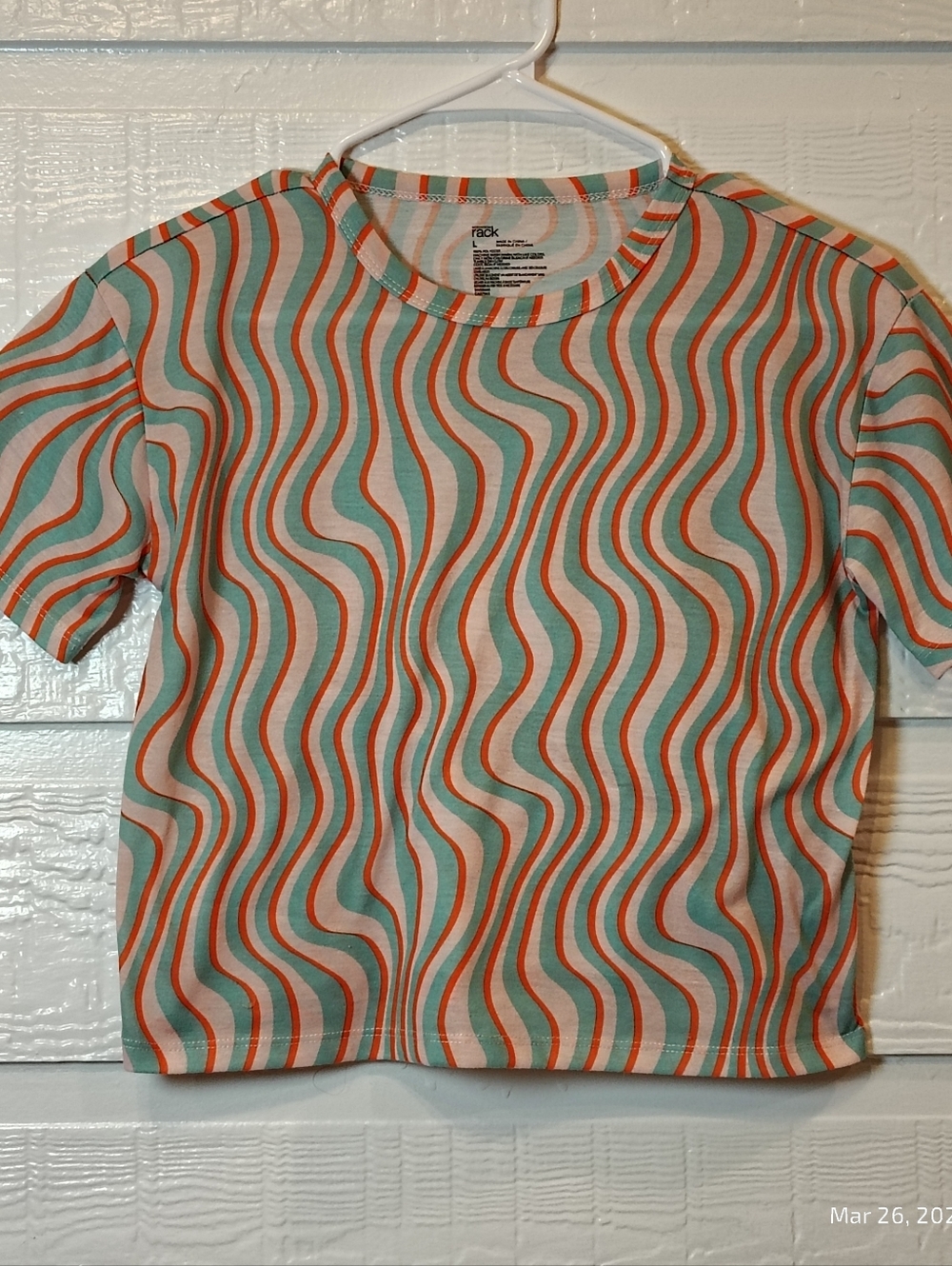 NORDSTROM RACK Babydoll COLORFUL Cropped T-Shirt JUNIOR SZ LG Short Sleeve RETRO